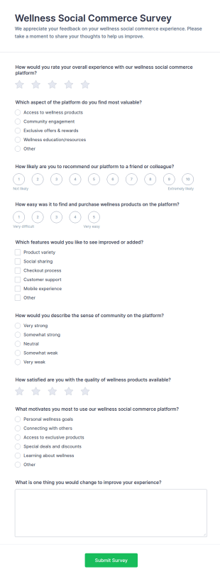 Wellness Social Commerce Survey Form Template