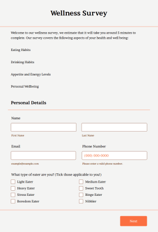 Wellness Survey Form Template