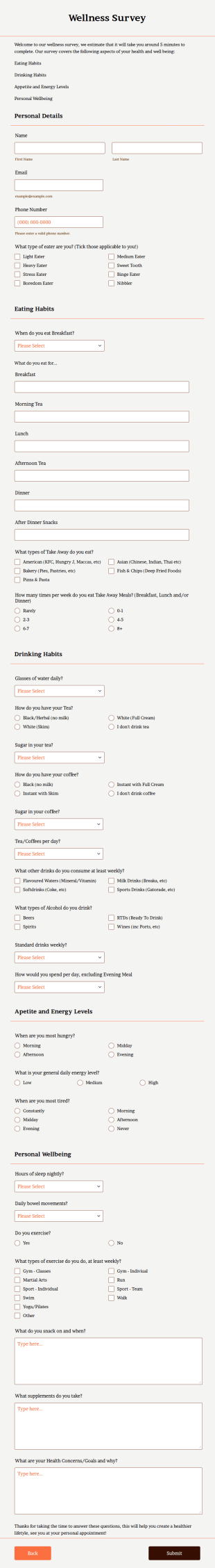 Wellness Survey Form Template