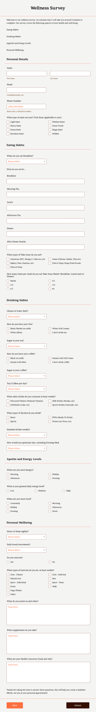 Wellness Survey Form Template