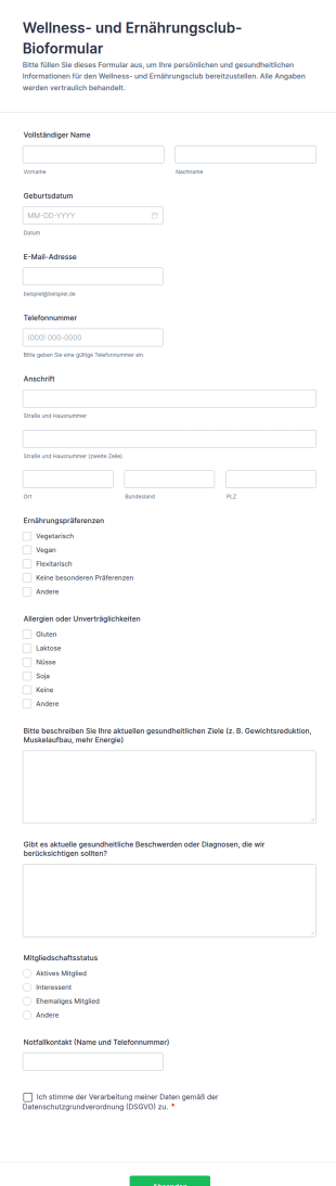 Wellness Und Ernährungsclub Bioformular