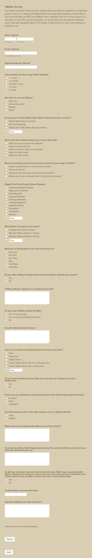 Wells Fargo BICCTableau Survey Form Template