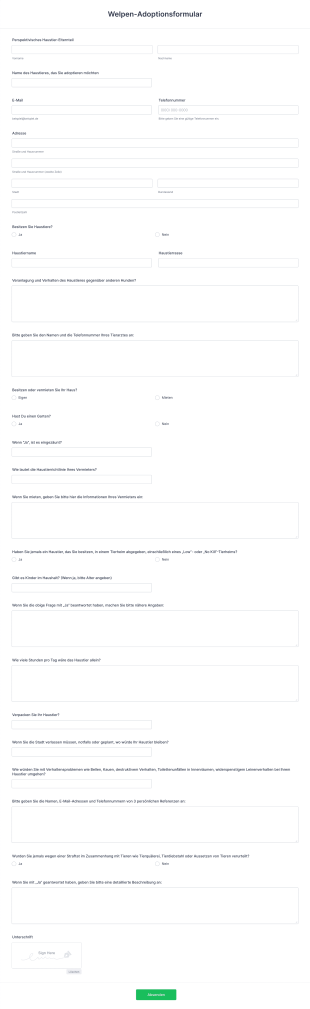 Welpen Adoptionsformular Form Template