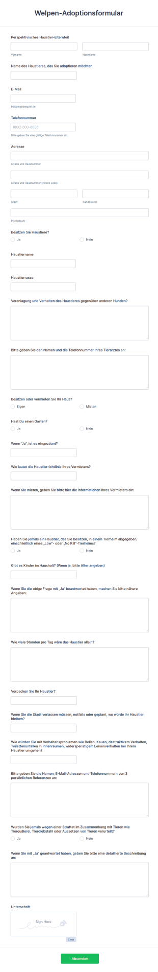 Welpen Adoptionsformular