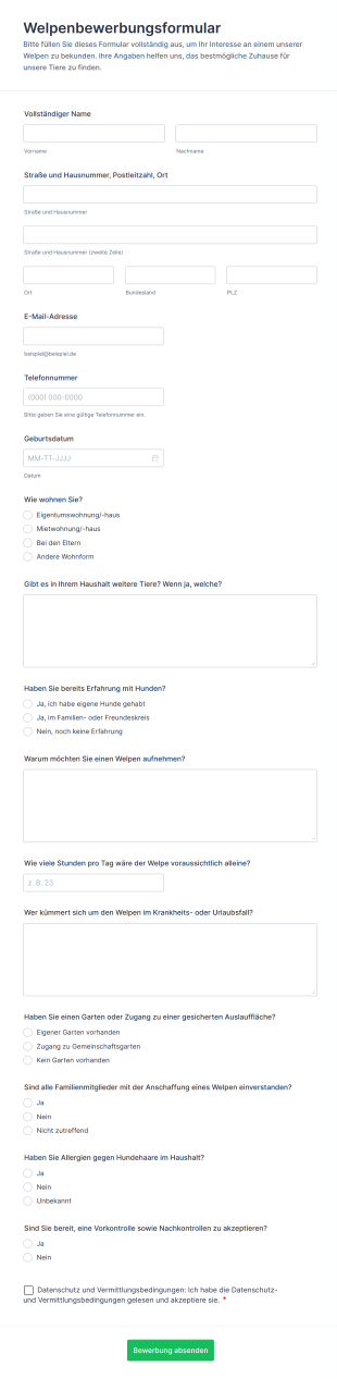 Welpenbewerbungsformular