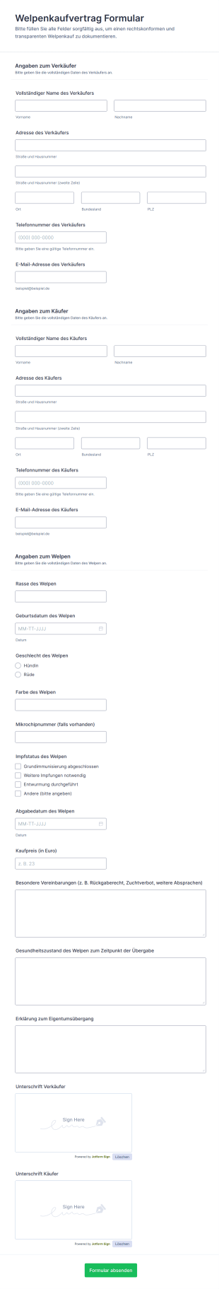 Welpenkaufvertrag Formular