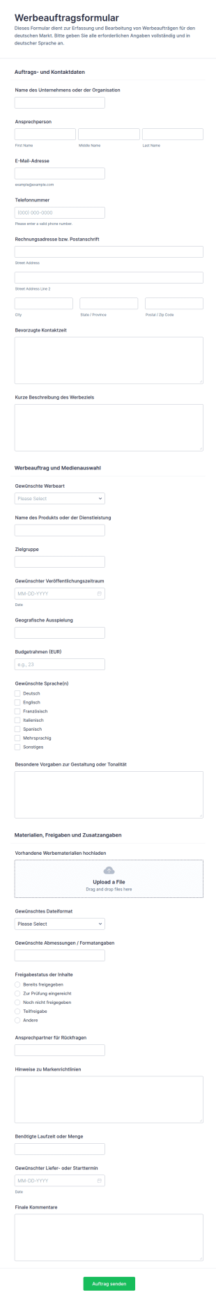 Werbeauftrag Formular