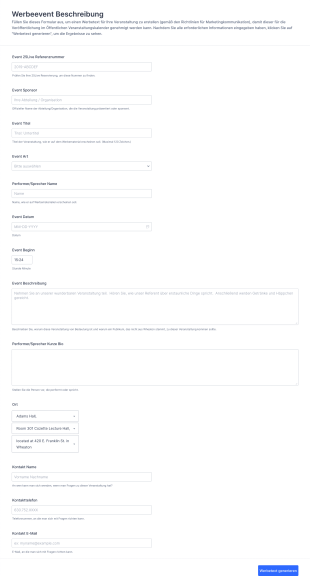 Werbeevent Beschreibung Form Template
