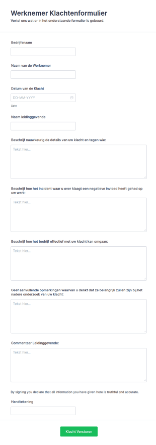 Werknemer Klachtenformulier