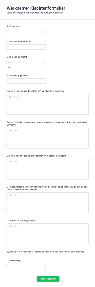 Werknemer Klachtenformulier Form Template