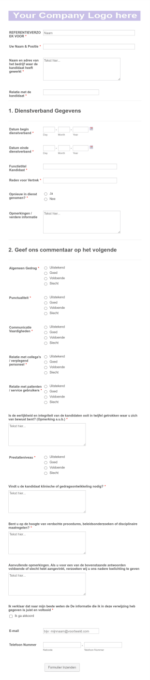Werknemer Referentie Verzoekformulier Form Template