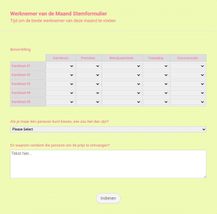Werknemer Van De Maand Stemformulier