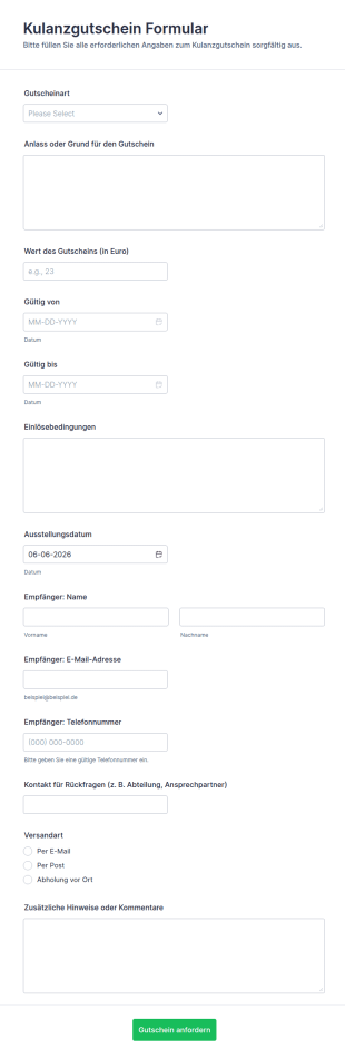 Wertgutschein Formular