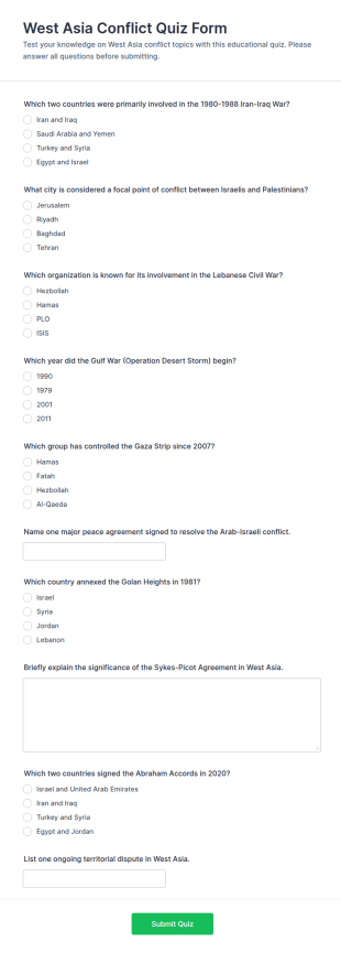 West Asia Conflict Quiz Form Template