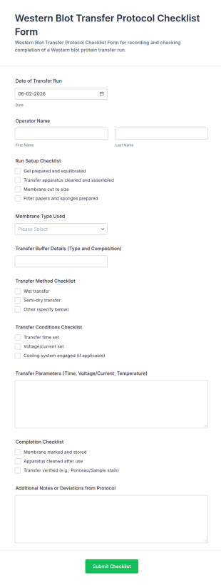 Western Blot Transfer Protocol Checklist Form Template