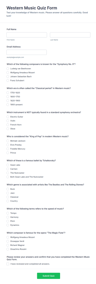 Western Music Quiz Form Template
