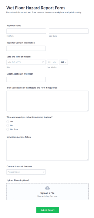 Wet Floor Hazard Report Form Template
