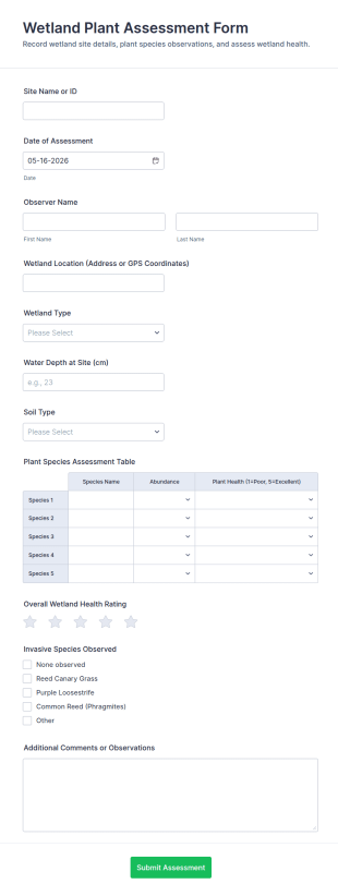 Wetland Plant Assessment Form Template