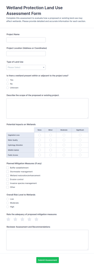 Wetland Protection Land Use Assessment Form Template