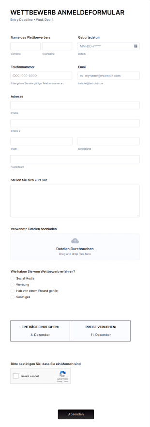 Wettbewerb Anmeldeformular Form Template