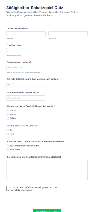 Schätzspiel Quiz Formular „Wie Viele Bonbons Sind Im Glas?“