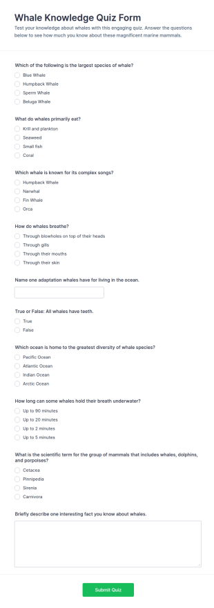 Whale Knowledge Quiz Form Template
