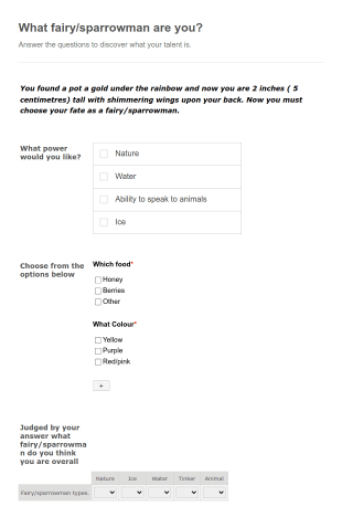 What Fairy/sparrowman Are You Form Template