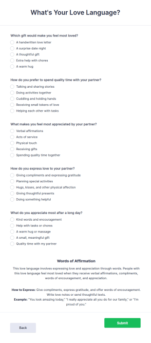 What's Your Love Language Quiz Form Template