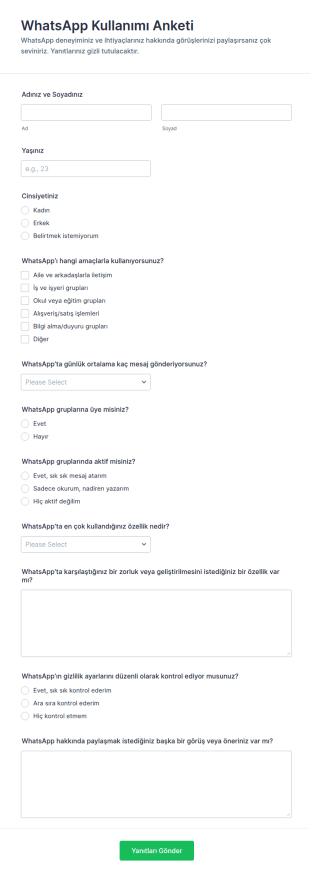 WhatsApp Anketi Form Şablonu
