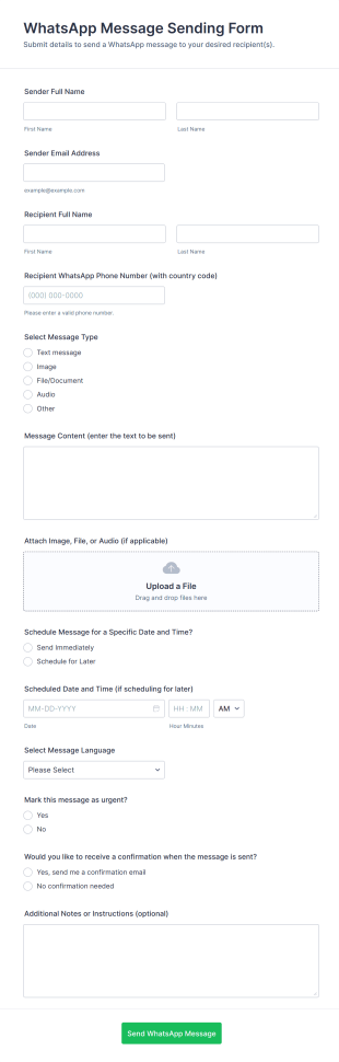 WhatsApp Message Sending Form Template