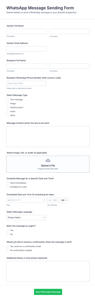 WhatsApp Message Sending Form Template