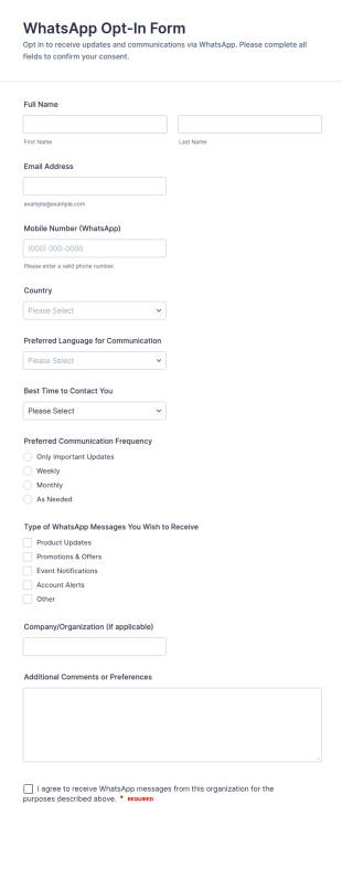 WhatsApp Opt In Form Template