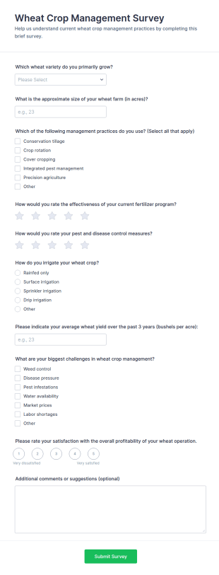 Wheat Crop Management Survey Form Template