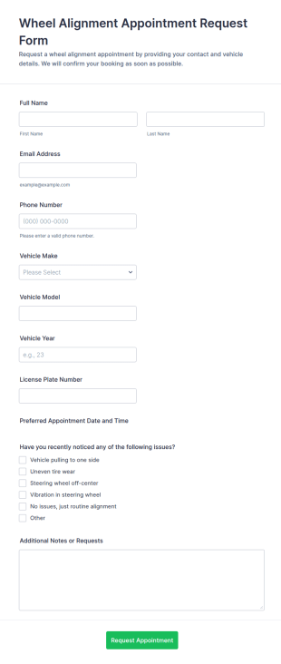 Wheel Alignment Appointment Request Form Template