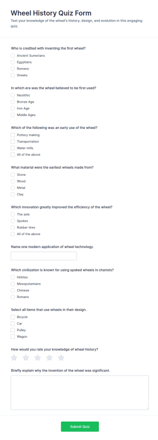 Wheel History Quiz Form Template