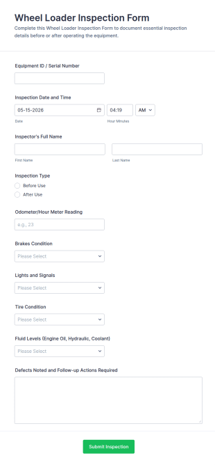 Wheel Loader Inspection Form Template