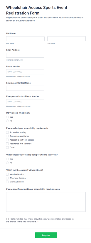 Wheelchair Access Sports Event Registration Form Template