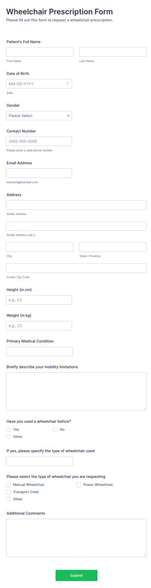 Wheelchair Prescription Form Template