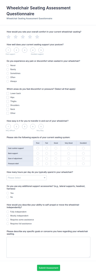 Wheelchair Seating Assessment Questionnaire Form Template