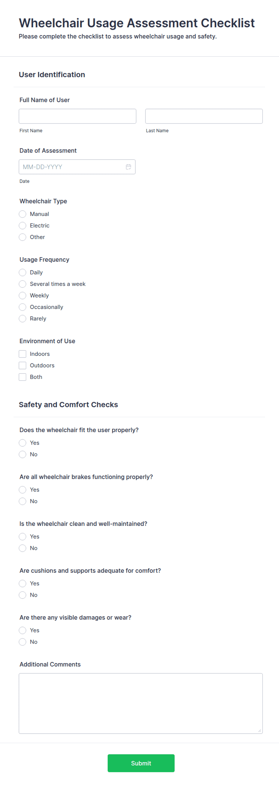 Wheelchair Script Form Wheelchair Usage Assessment Checklist Form Template | Jotform