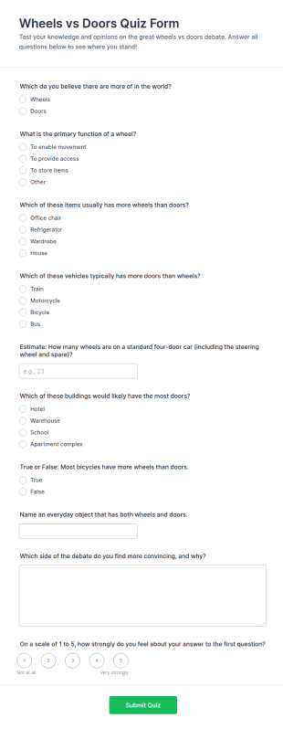 Wheels Vs Doors Quiz Form Template