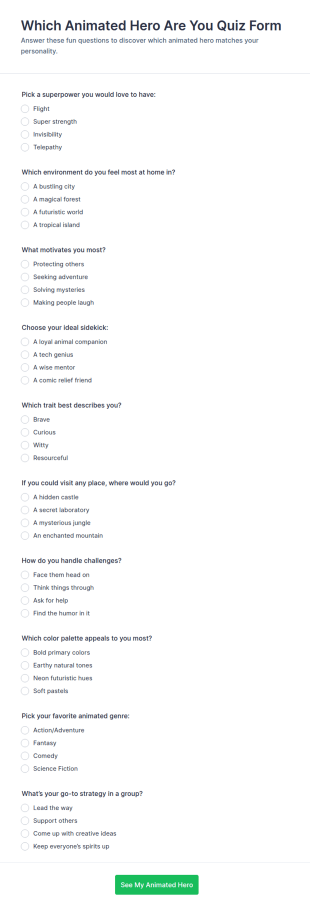 Which Animated Hero Are You Quiz Form Template