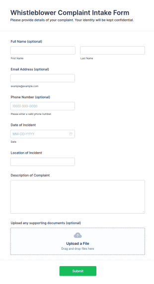 Whistleblower Complaint Intake Form Template
