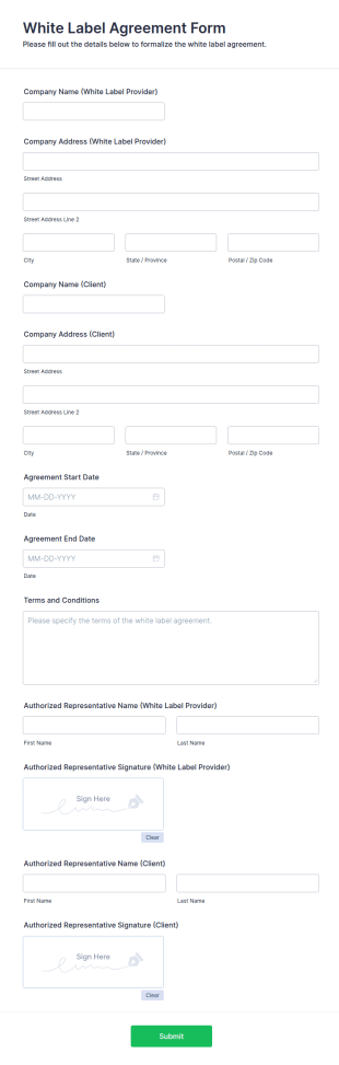 White Label Agreement Form Template