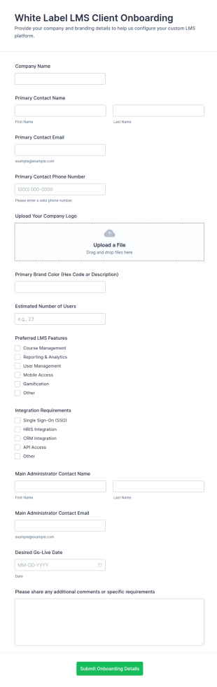 White Label LMS Client Onboarding Form Template