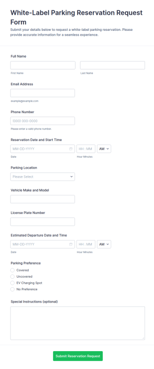 White Label Parking Reservation Request Form Template