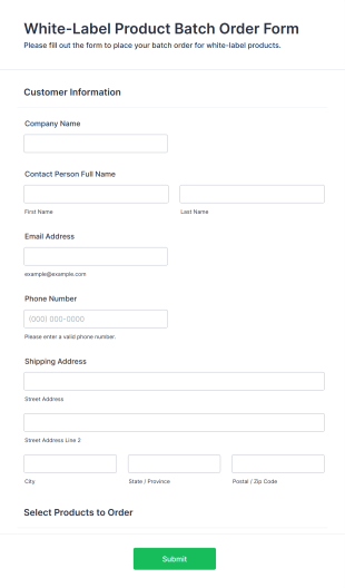 White Label Product Batch Order Form Template