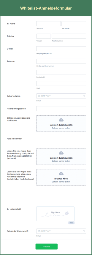 Whitelist Anmeldeformular