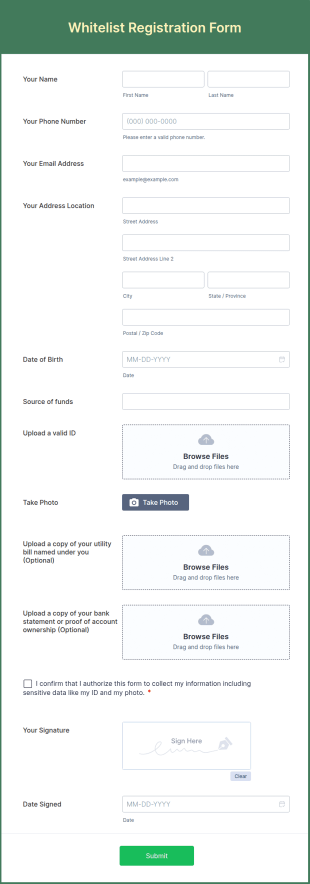 Whitelist Registration Form Template
