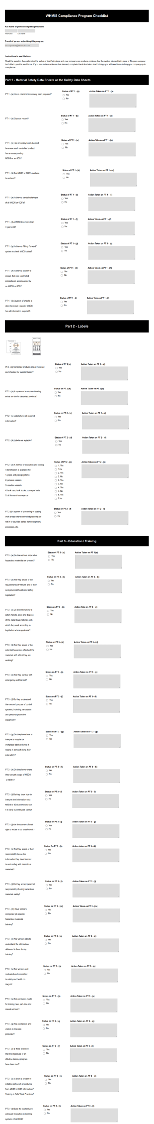 WHMIS Compliance Program Checklist Form Template